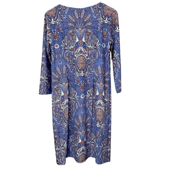 TALBOTS Effortless Jersey Shift Dress Medium Baroque Paisley Blue Stretch - Picture 6 of 10